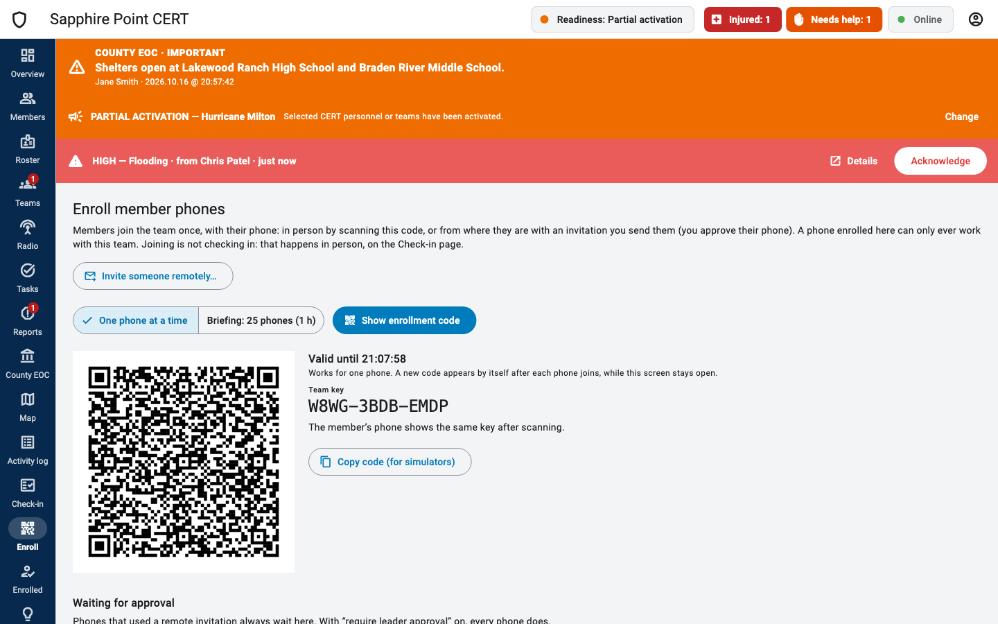 Enroll member phones with a QR code