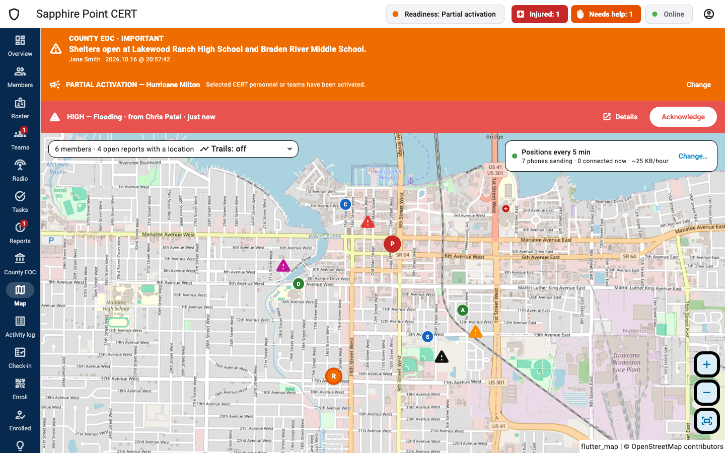 Map with members and reports