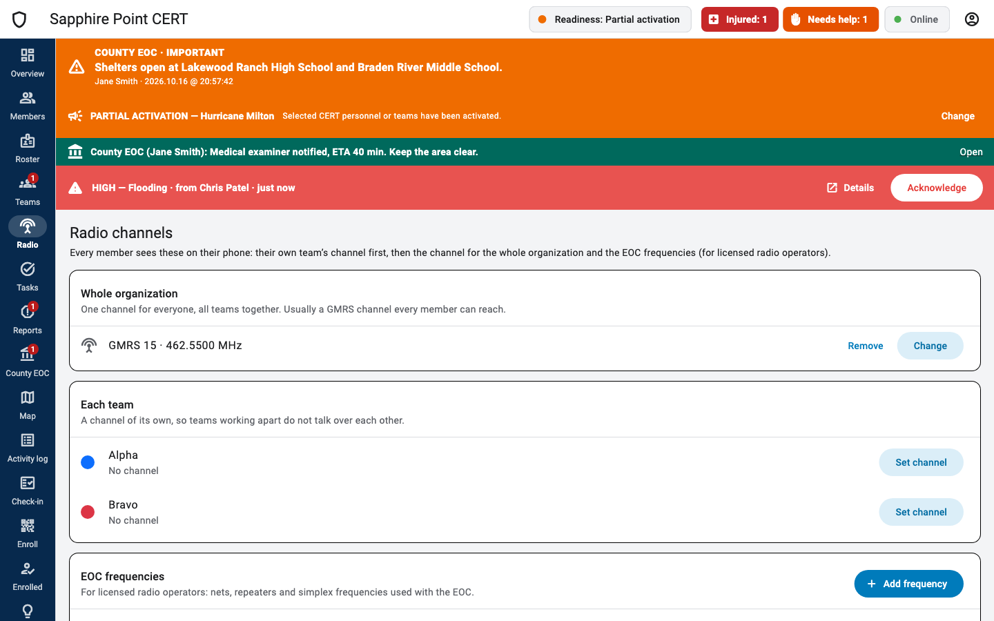 Radio channels page