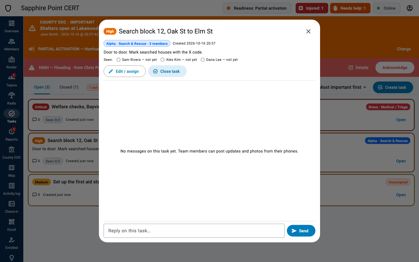 Task details with seen by and the thread