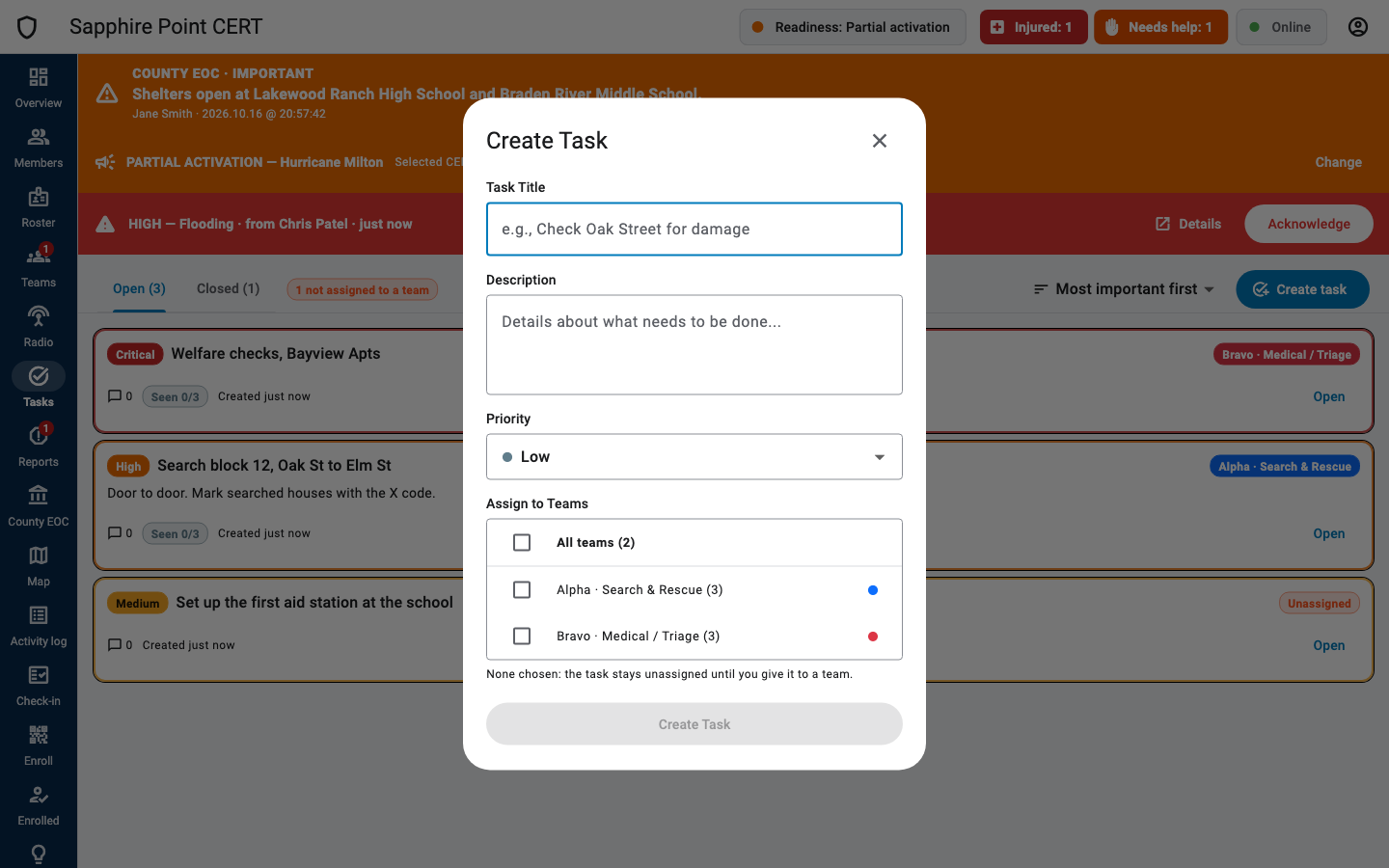 Create task form