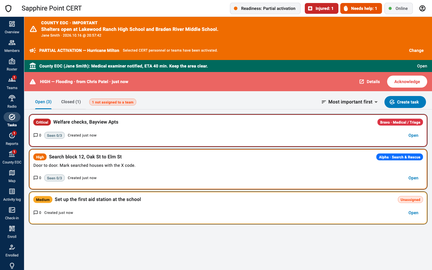 Tasks page