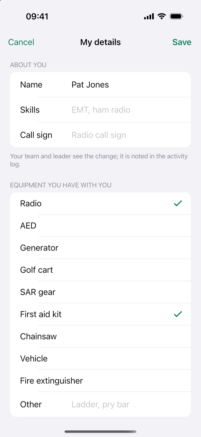 My details sheet
