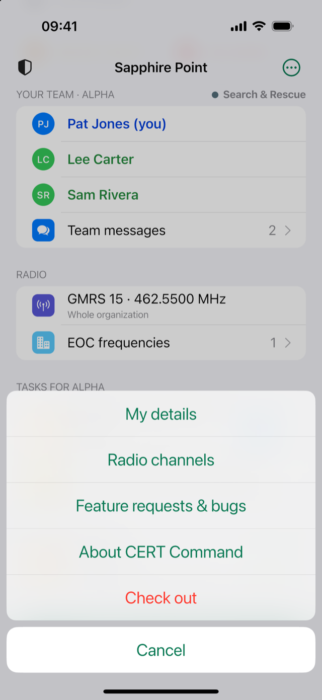 The ⋯ menu on the home screen