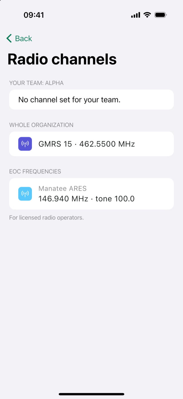 Radio channels page