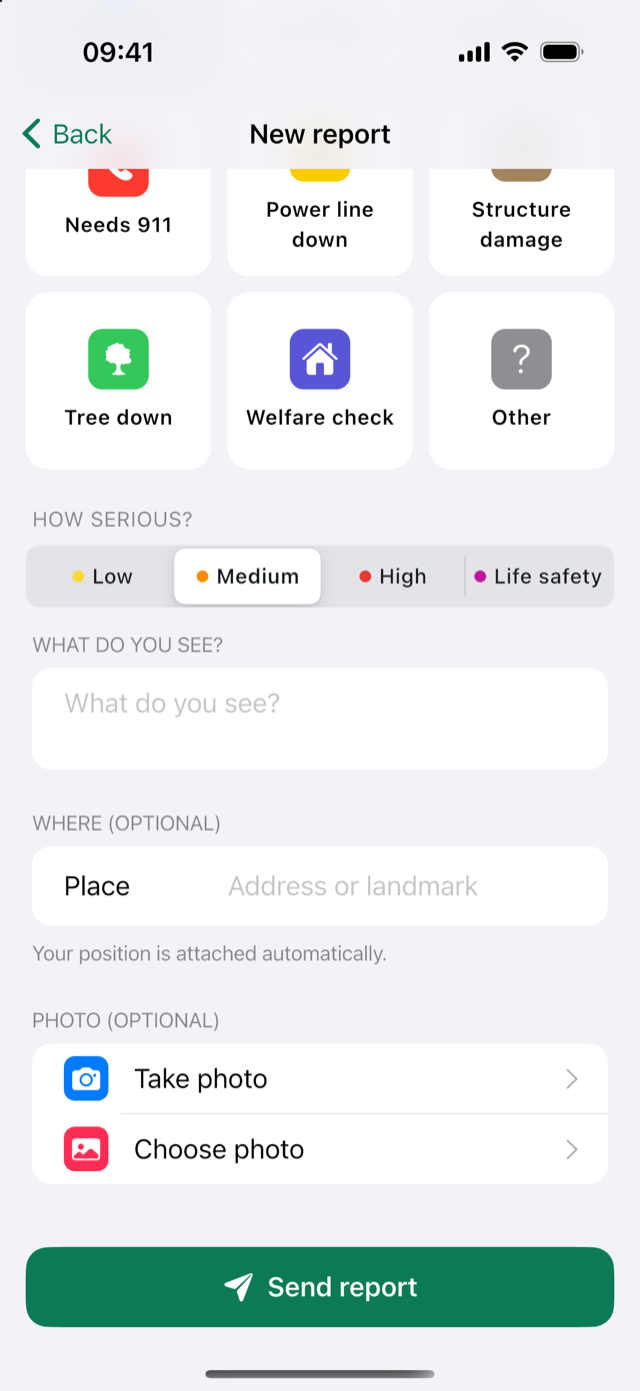 Report details: what you see, where, photo