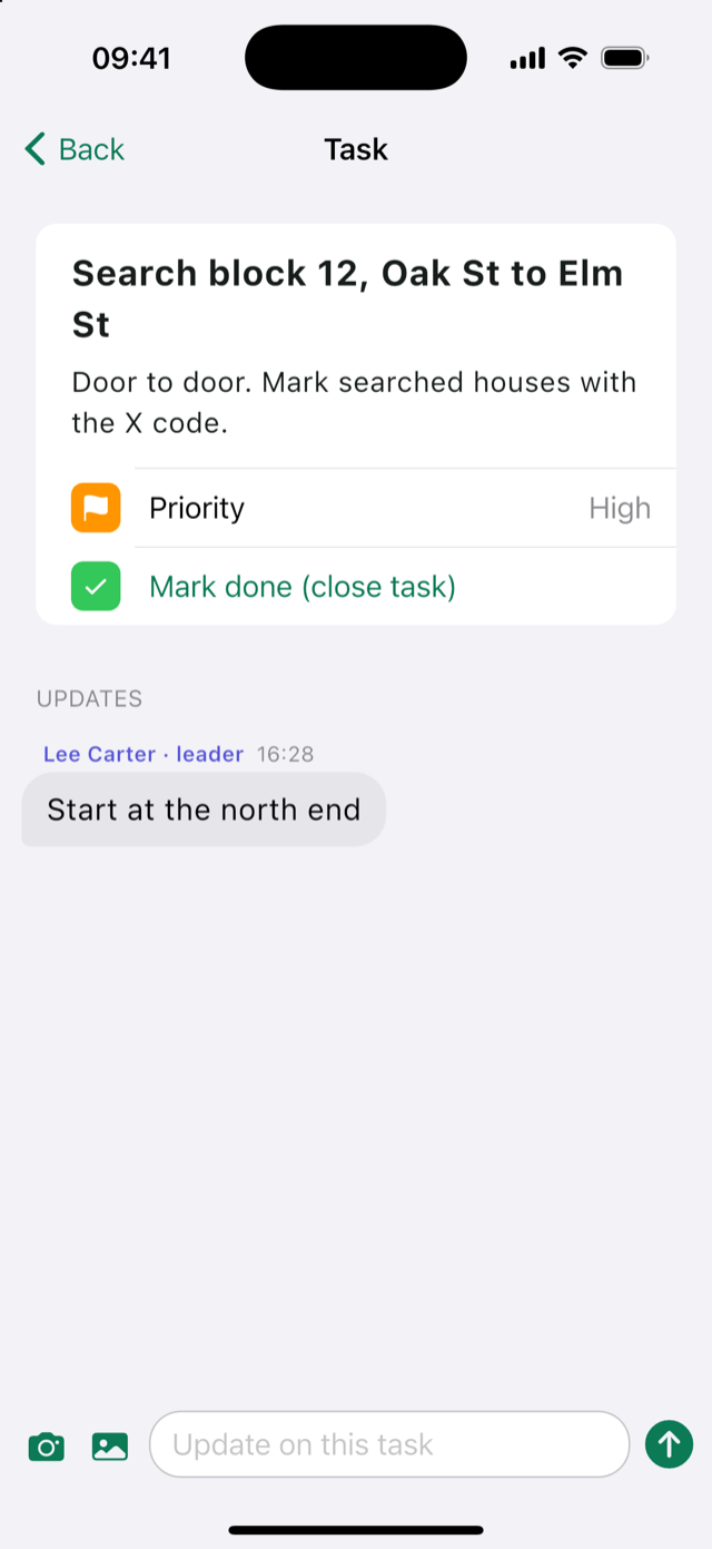 Task page with priority and updates
