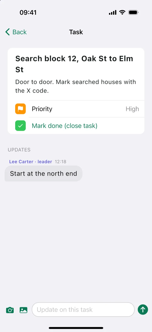 A task from the team leader, with its updates.