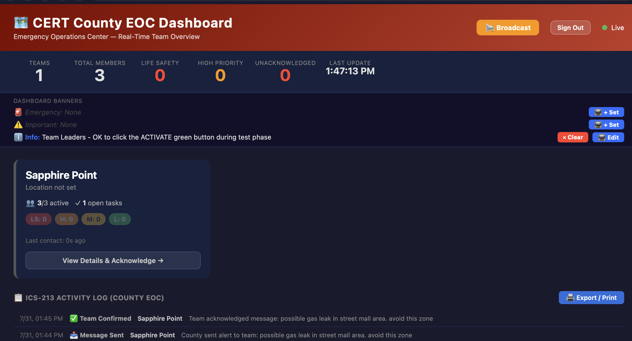 CERT Command county EOC dashboard