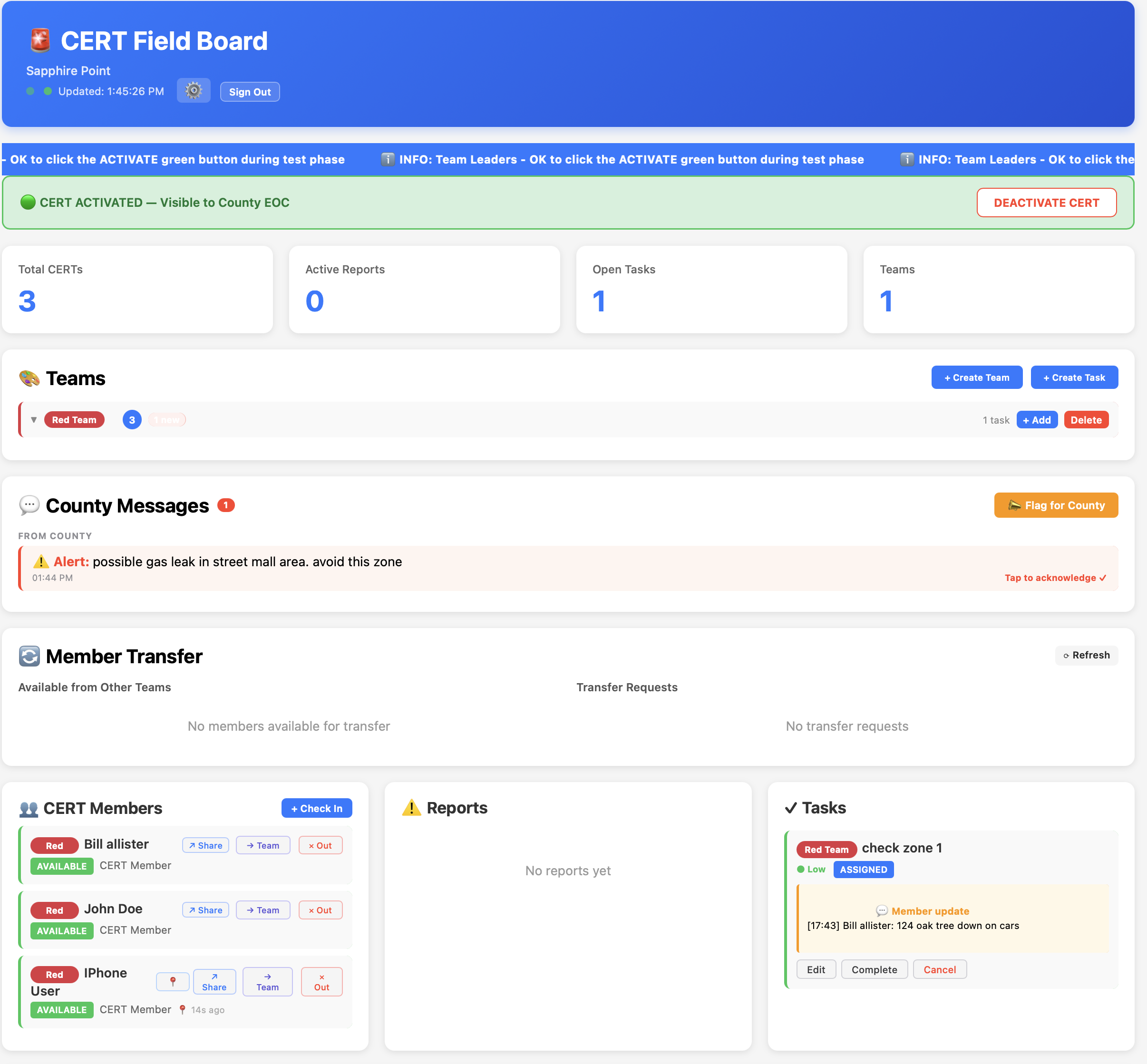 CERT Command team leader dashboard